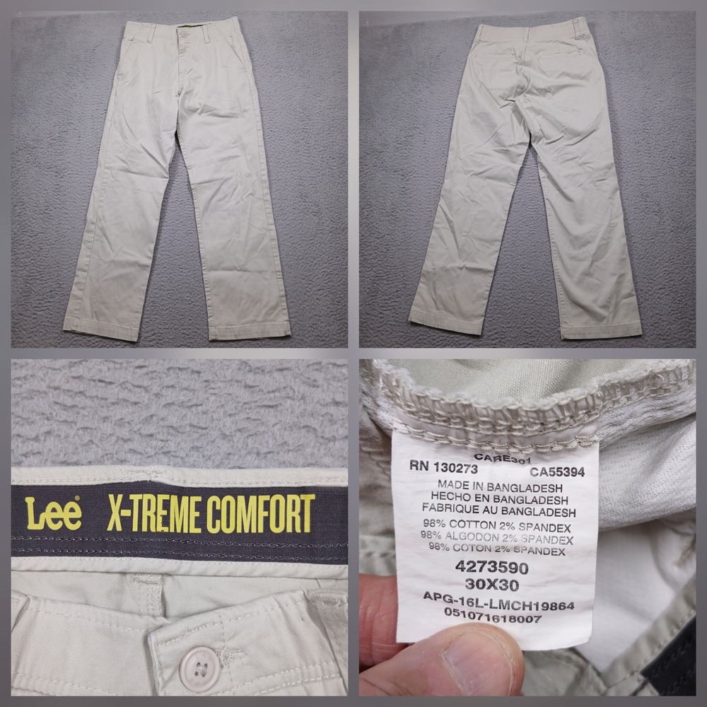 Lee X-Treme Comfort‎ Pants Men's 30x30 Beige Straight Fit Stretch Chino
